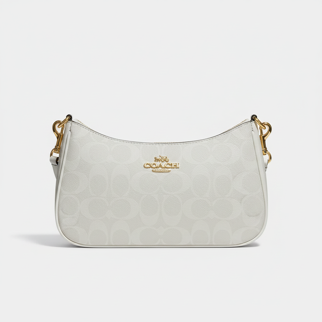 Coach White Shoulder Bag with Gold-Tone Hardware