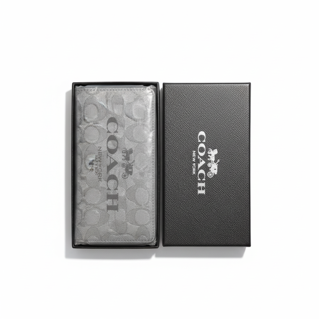 Coach Silver Gray Signature Long Wallet