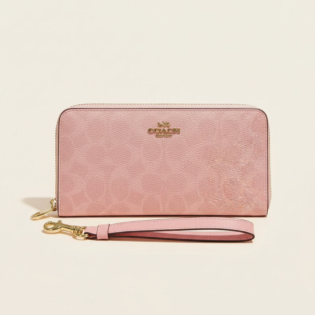 Coach Pink Signature Zip Wristlet Wallet